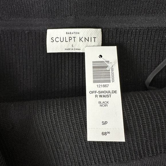 Aritzia Babaton Sculpt Knit Off Shoulder Top Womens Small Black Ribbed Bodycon - Picture 4 of 5